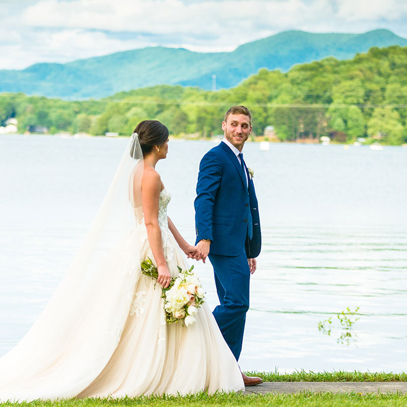 North Georgia Lake Couple "Outdoor wedding ceremony at Lake Chatuge with Blue Ridge Mountains in the background, North Georgia."
